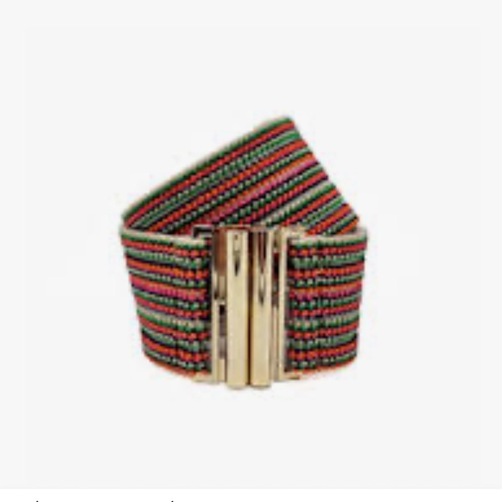 Vtg Gold-Tone Red Multi-Stripe Elastic Waist Belt, Sz Sm/Med - Picture 7 of 7